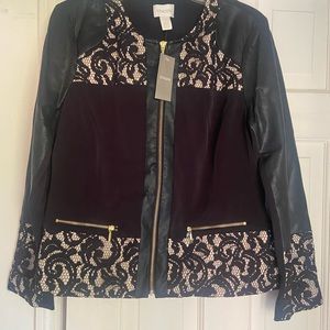 Chico’s Size 1 Black Pieced Pinterest Lace Mix Long Sleeve Jacket.  NWT